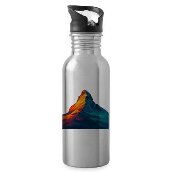 WPAP Style - Matterhorn, Mountain Switzerland - Water bottle with straw - silver - Right