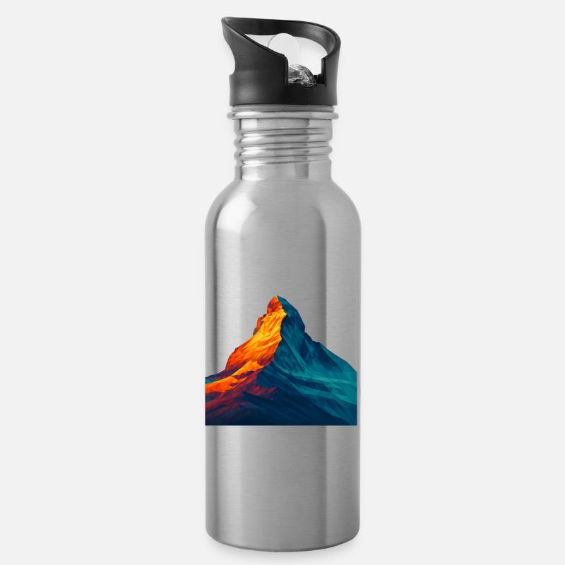 WPAP Stil - Matterhorn, Berg Schweiz - Trinkflasche mit integriertem Trinkhalm - Lightsilver
