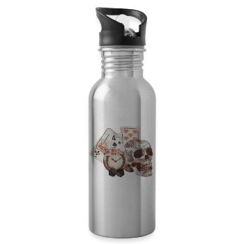 Vintage Totenkopf mit Spielkarten Uhren - Trinkflasche mit integriertem Trinkhalm - Lightsilver - Rechts