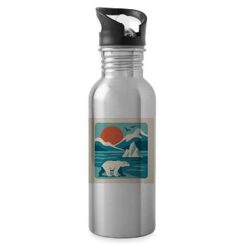 Polar Solitude – Arctic Retro Vibes - Trinkflasche mit integriertem Trinkhalm - Lightsilver - Rechts