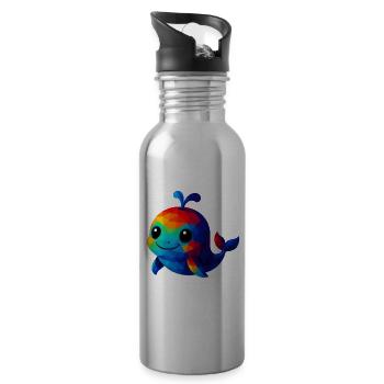 WPAP Polygon Kawaii Stil Wal Tiere - Trinkflasche mit integriertem Trinkhalm - Lightsilver - Rechts