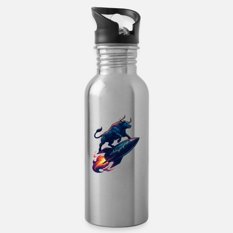 Aktien Bulle Stier Chart Gewinn Rakete Geschenk - Trinkflasche mit integriertem Trinkhalm - Lightsilver