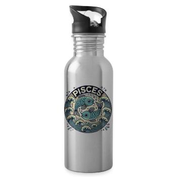 Pisces Zodiac Fish Art Design - Water bottle with straw - silver - Right