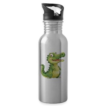 Mignon bébé crocodile - Gourde avec paille intégrée - argent clair - Droite