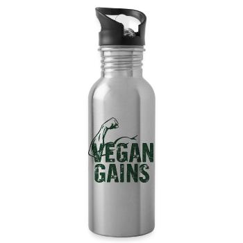 Vegan gagne en Vegan Fitness Bodybuilding - Gourde avec paille intégrée - argent clair - Droite