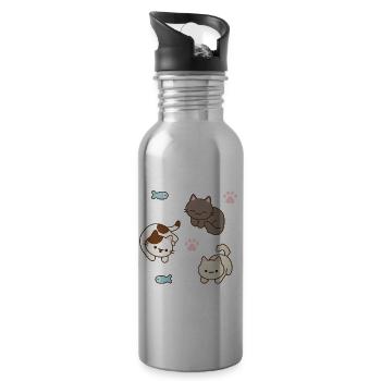Entzückende Katzen- und Fisch-Spielszene - Trinkflasche mit integriertem Trinkhalm - Lightsilver - Rechts