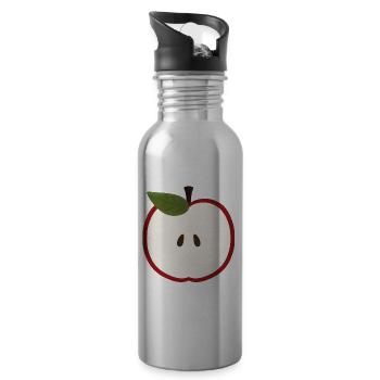 Apple Half Illustration - Water bottle with straw - silver - Right