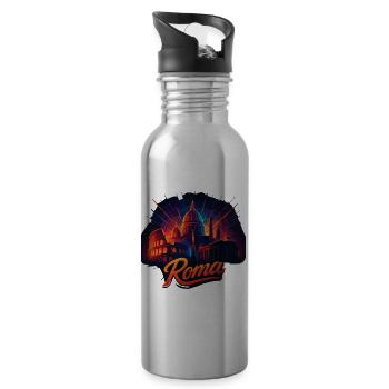 Rome Roma Capital Italy Silhouette Gift - Water bottle with straw - silver - Right