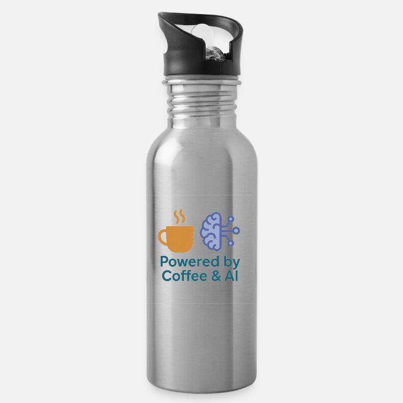 Kaffee KI Kraftdesign - Trinkflasche mit integriertem Trinkhalm - Lightsilver