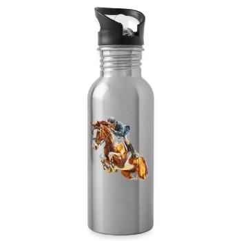 Galloping rider in leap - Water bottle with straw - silver - Right