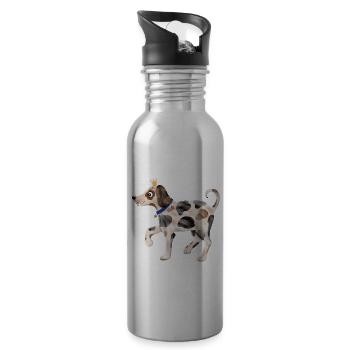 Funny dog with spotted fur and crown - Water bottle with straw - silver - Right