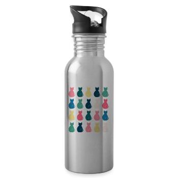 Cat Pattern in Pastel Colors – Pop Art Design - Water bottle with straw - silver - Right