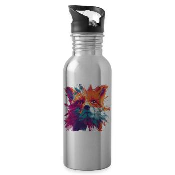 Intense_Fox_Face_Abstract_Painting - Trinkflasche mit integriertem Trinkhalm - Lightsilver - Rechts