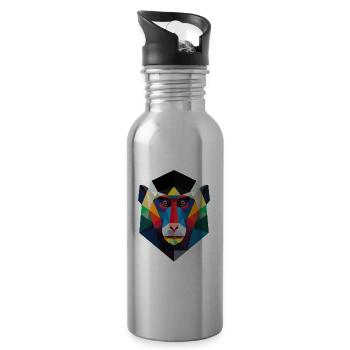 Geometrischer Affenkopf Kunstdruck - Trinkflasche mit integriertem Trinkhalm - Lightsilver - Rechts