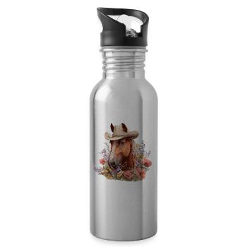 Cheval Cowboy chapeau Western Floral Floral - Gourde avec paille intégrée - argent clair - Droite