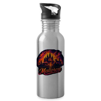 Mallorca Island Holiday Silhouette Summer Gift - Water bottle with straw - silver - Right