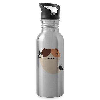 Tired Cat Commute - Water bottle with straw - silver - Right