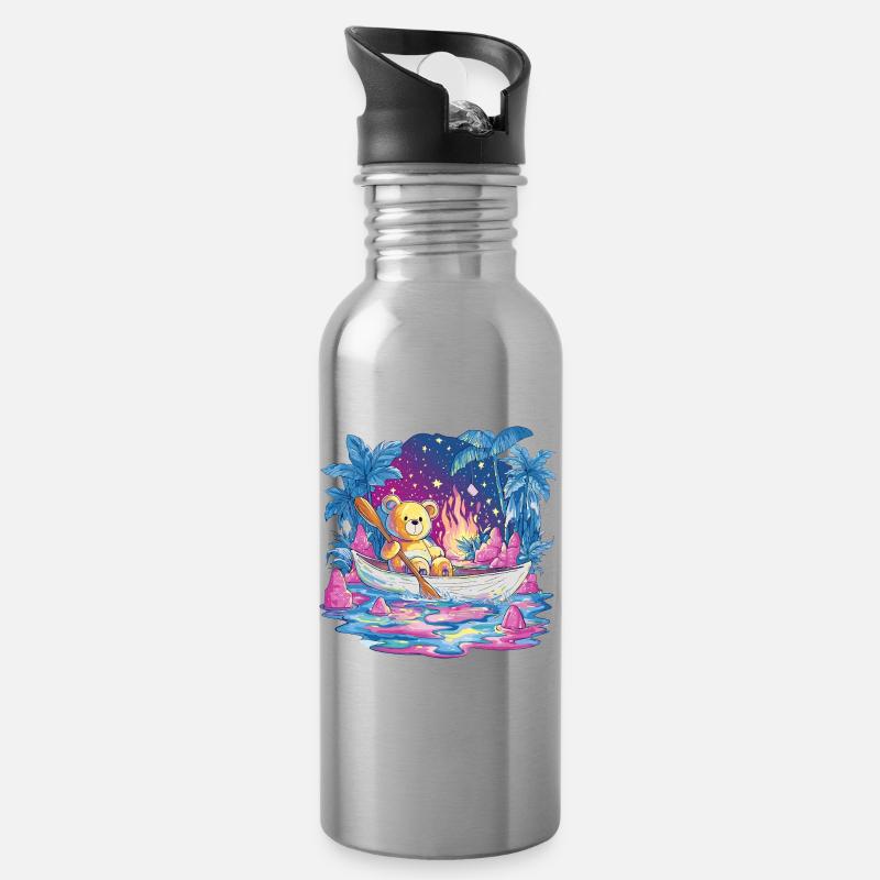 Teddy Boottraum Unter Sternenhimmel - Trinkflasche mit integriertem Trinkhalm - Lightsilver