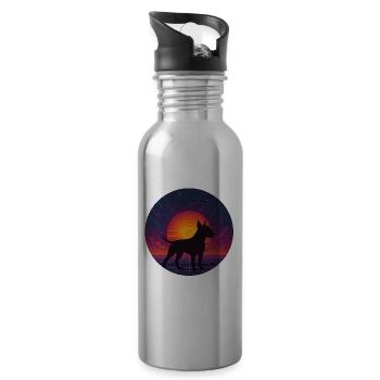 Silhouette néon du chien au coucher de soleil - Gourde avec paille intégrée - argent clair - Droite