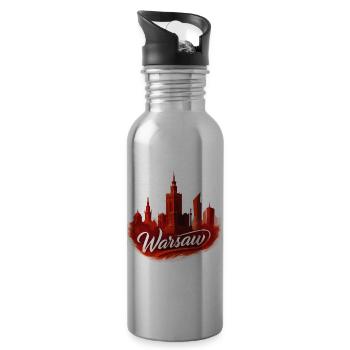 Warsaw City Motif in Red Poland Cool Gift - Water bottle with straw - silver - Right