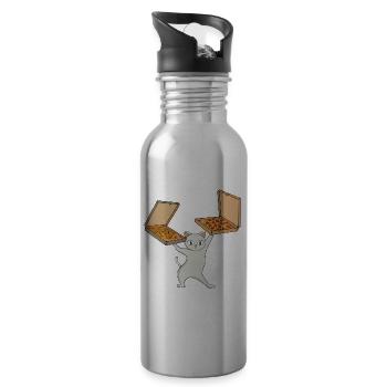 Pizza Paws Cat Juggling Pies - Water bottle with straw - silver - Right