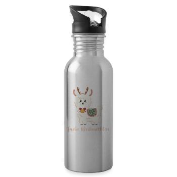 Alpaca in reindeer costume wishes Merry Christmas - Water bottle with straw - silver - Right