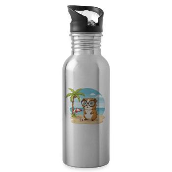 Süßes Meerschweinchen mit Brille Strandsommerurlaub - Trinkflasche mit integriertem Trinkhalm - Lightsilver - Rechts