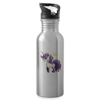 Licorne Étoile à la crinière violette - Gourde avec paille intégrée - argent clair - Droite