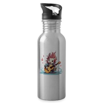 Funkelnder Hase mit Gitarre - Trinkflasche mit integriertem Trinkhalm - Lightsilver - Rechts