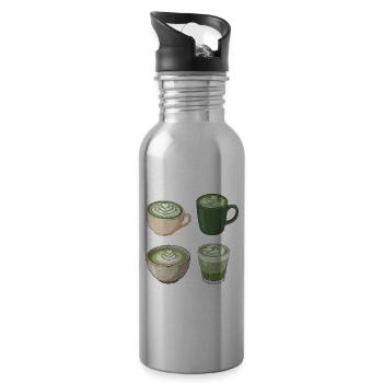 Matcha Liebe – Süße Matcha Latte Illustration - Trinkflasche mit integriertem Trinkhalm - Lightsilver - Rechts