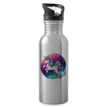 Nachtfarbener Regenbogen-Einhorn - Trinkflasche mit integriertem Trinkhalm - Lightsilver - Rechts