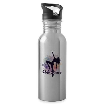 Pole Dance Pole Dancers Watercolor Strong Gift - Water bottle with straw - silver - Right