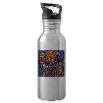 Feel the Sun - Sommer Design - Trinkflasche mit integriertem Trinkhalm - Lightsilver - Rechts