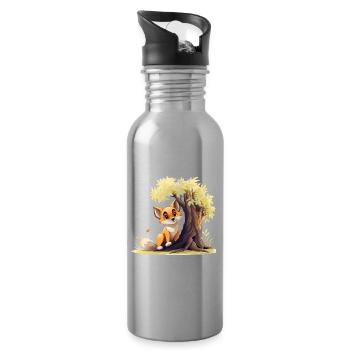 Waldfuchs am goldenen Baum - Trinkflasche mit integriertem Trinkhalm - Lightsilver - Rechts