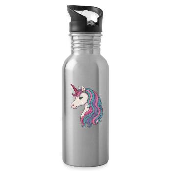 Pastel Unicorn Mane Delight - Water bottle with straw - silver - Right