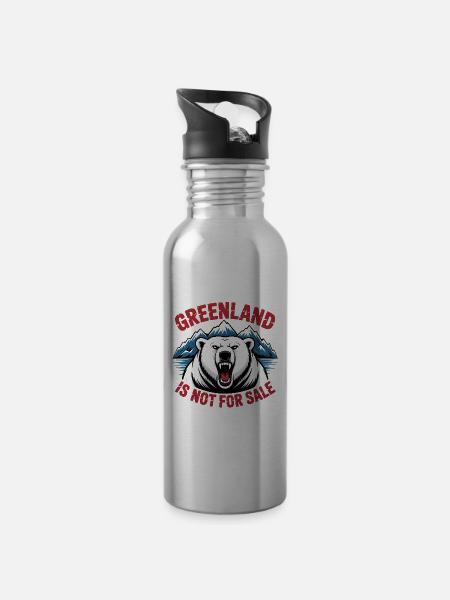 Greenland is not for Sale! - Greenland / Grønland - Water bottle with straw - silver