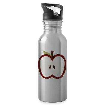 Cute Half-Apple Face Emblem - Water bottle with straw - silver - Right