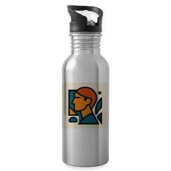 Blue Orange Geometric Portrait - Water bottle with straw - silver - Right