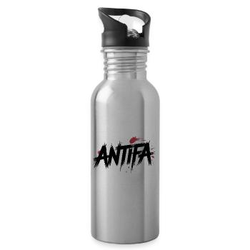 Antifa – Antifaschistisches Merch - Trinkflasche mit integriertem Trinkhalm - Lightsilver - Rechts