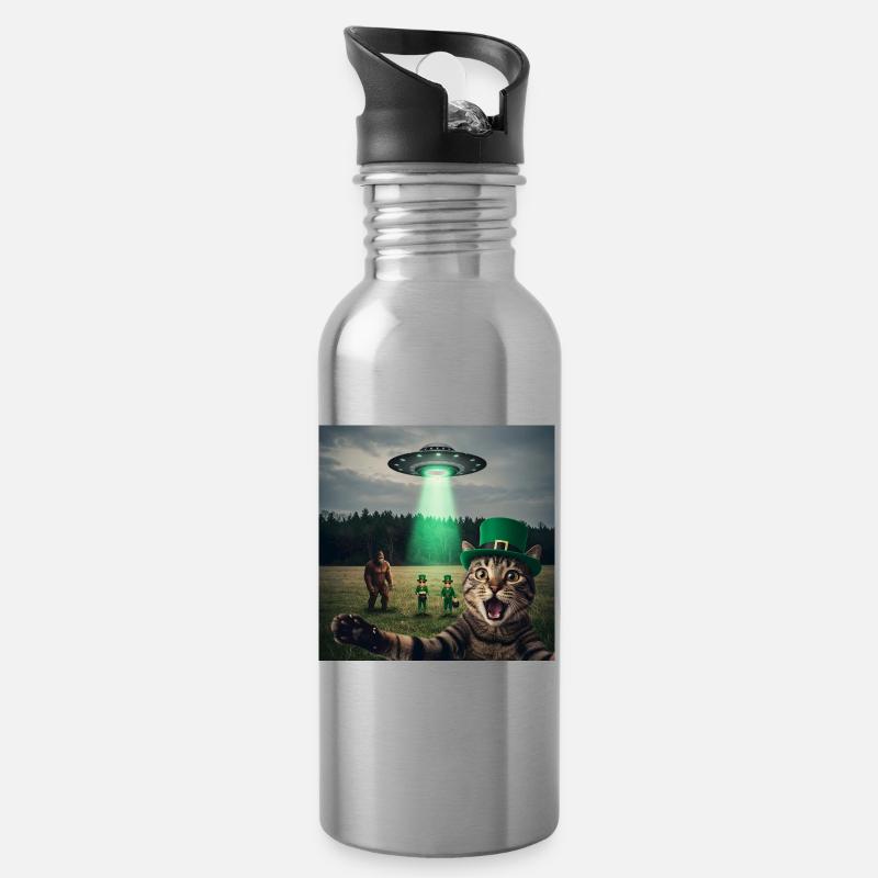 Funny Cats Selfie St Patricks Day - Water bottle with straw - silver