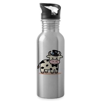 Groom Wedding Cow - Water bottle with straw - silver - Right