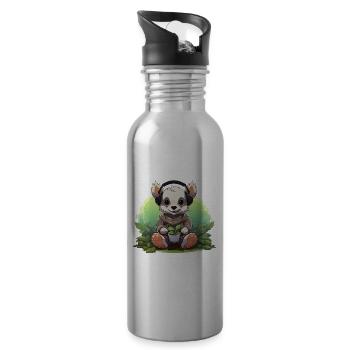 Headphone panda planting - Water bottle with straw - silver - Right