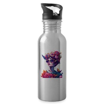Blütenkönigin in Neon - Trinkflasche mit integriertem Trinkhalm - Lightsilver - Rechts