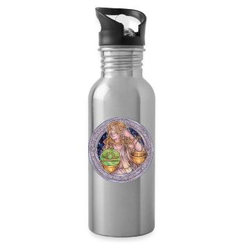 Zodiac Sign Sternzeichen Waage Libra Geschenk - Trinkflasche mit integriertem Trinkhalm - Lightsilver - Rechts