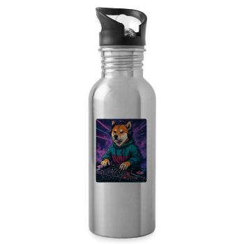 Shiba Inu DJ im Neon Club mit Turntables - Trinkflasche mit integriertem Trinkhalm - Lightsilver - Rechts