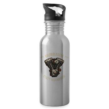 Hubraum statt Wohnraum - Retro Biker Spruch - Trinkflasche mit integriertem Trinkhalm - Lightsilver - Rechts