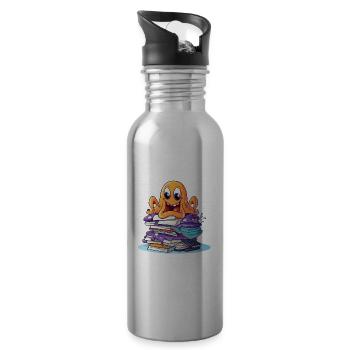 Lernoctopus mit Bücherstapel - Trinkflasche mit integriertem Trinkhalm - Lightsilver - Rechts