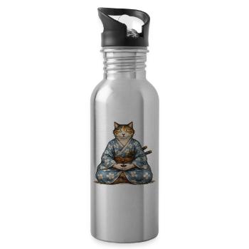 Zen-Samurai-Katzen-Meditationskimono - Trinkflasche mit integriertem Trinkhalm - Lightsilver - Rechts