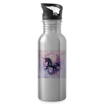 Licorne lunaire avec des fleurs et des crânes - Gourde avec paille intégrée - argent clair - Droite