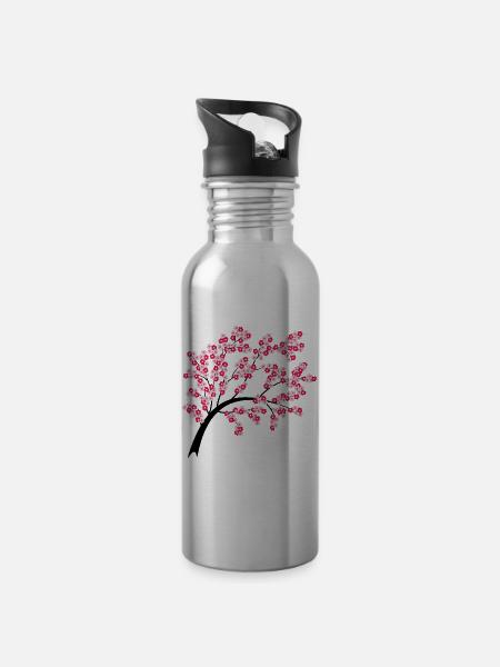 Kirschblütenbogen in Nacht - Trinkflasche mit integriertem Trinkhalm - Lightsilver